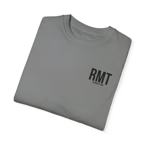 Customised RMT HAMILTON Shirt (in black lettering) Unisex Garment-Dyed  Massage Tee - Image 7