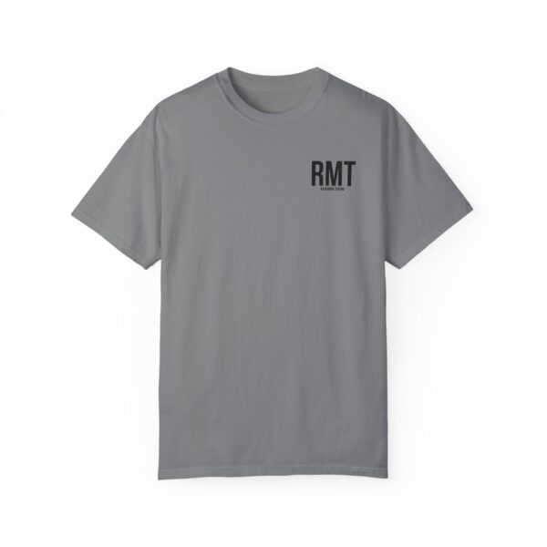 Customised RMT HAMILTON Shirt (in black lettering) Unisex Garment-Dyed  Massage Tee - Image 5