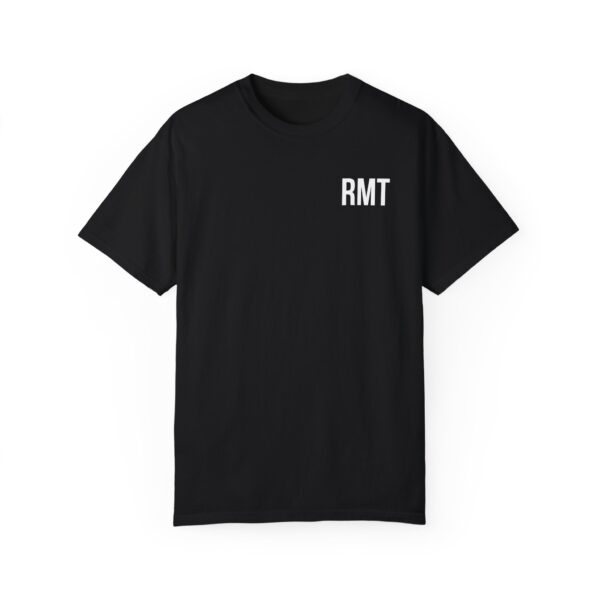 A non-customized RMT shirt (in white lettering) Unisex Garment-Dyed