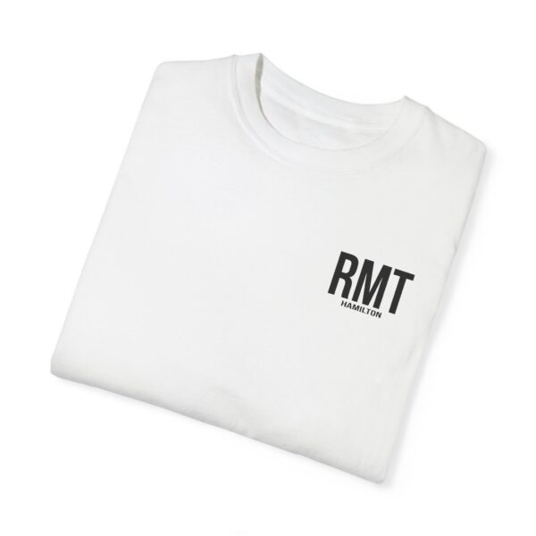 Customised RMT HAMILTON Shirt (in black lettering) Unisex Garment-Dyed  Massage Tee - Image 3